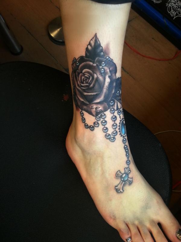 Rose & rosary Rites of Passage Tattoo