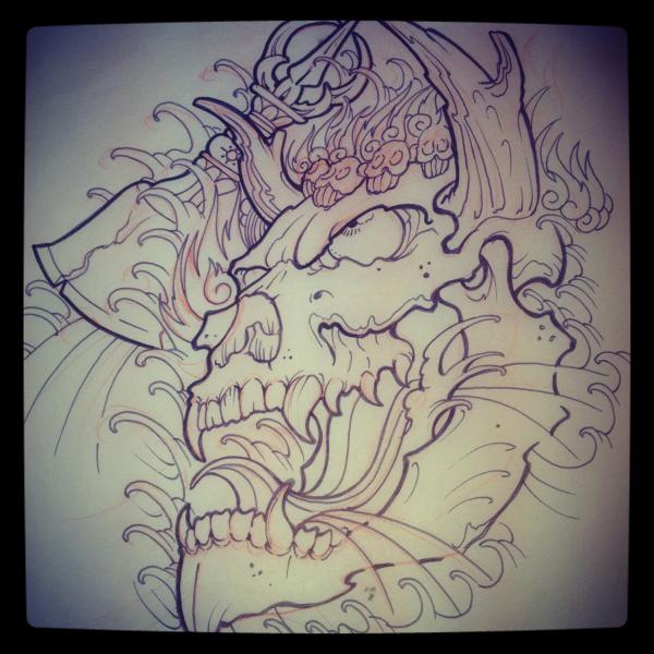 Oni Skull Sketch | Rites of Passage Tattoo